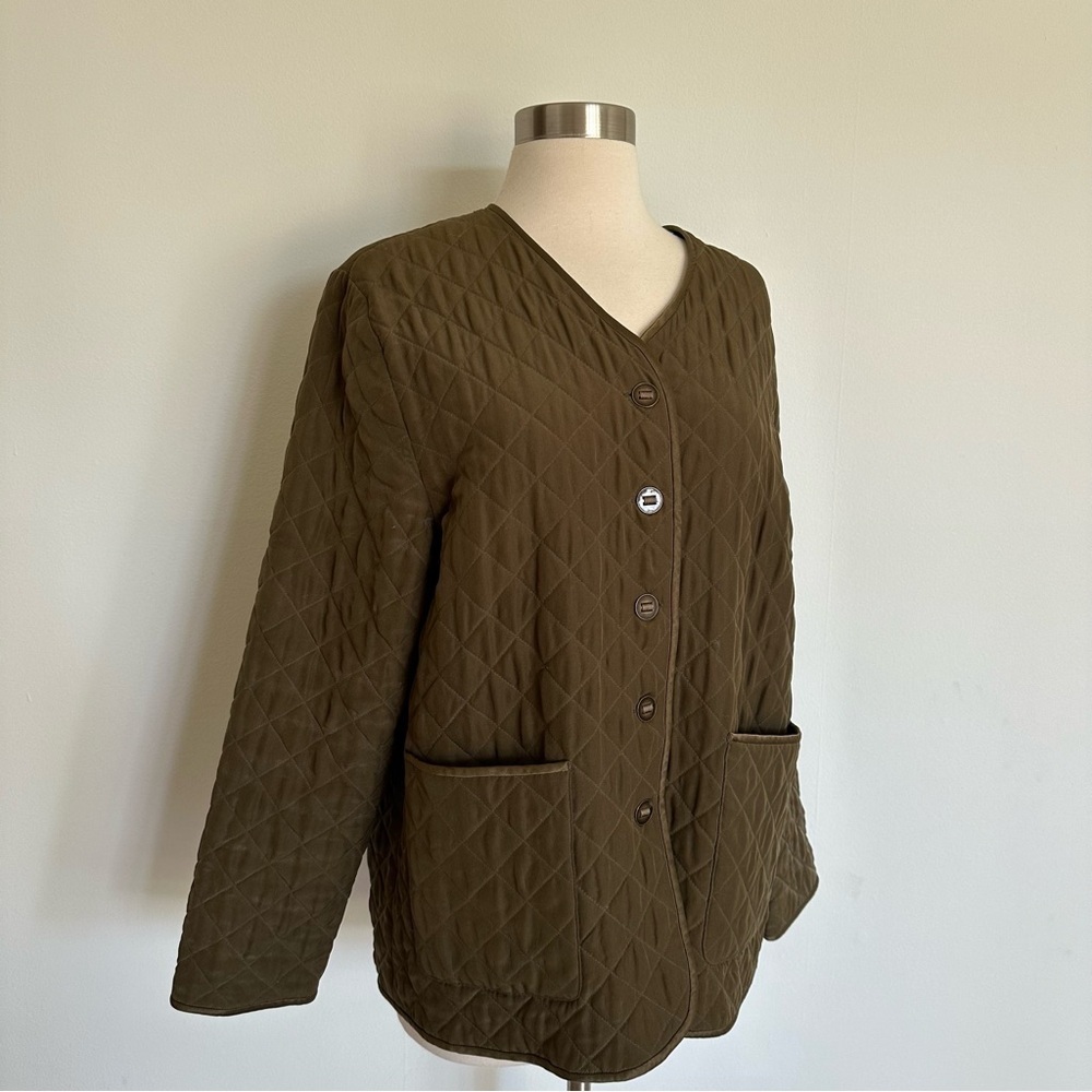 Garnet Hill 100% Silk Quilted Jacket S Green